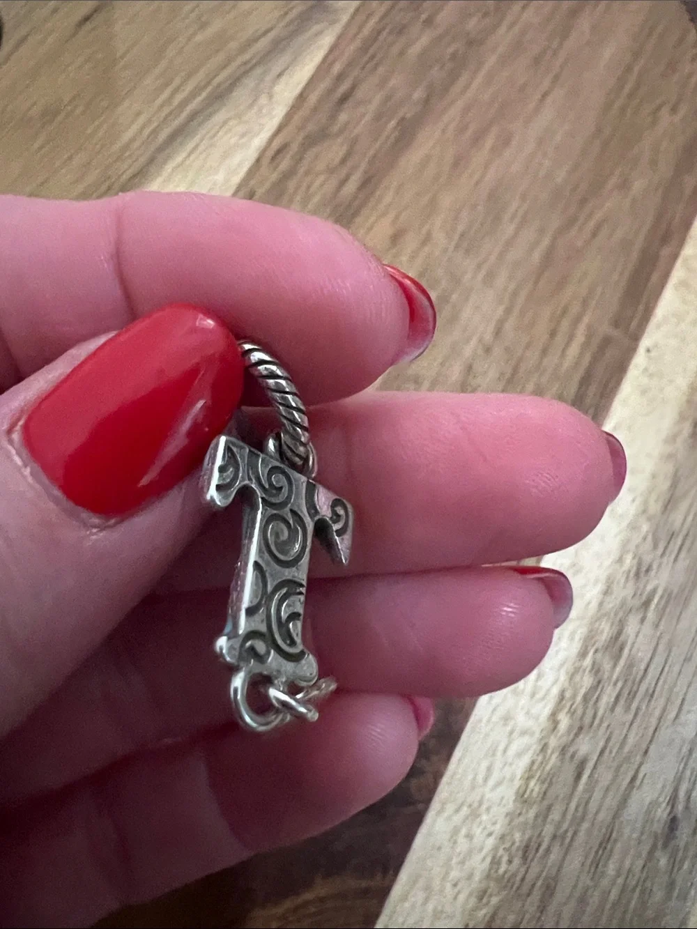 Brighton Blue Enamel 'T' Initial Charm with Red Heart Dangle